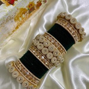 Kai Green Velvet Metal And Plastic Wedding Chuda Bangle Set
