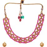 Gold Plated Pink Beaded Choker Necklace Set
