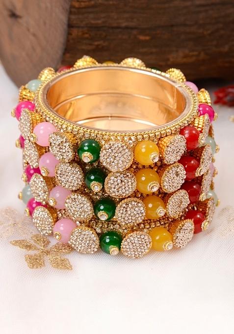 Multi Multy Beads Kada Metal And Plastic Wedding Chuda Bangle Set