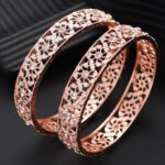 Set Of 2 Rose Gold Plated Cubic Zirconia Studded Bangles