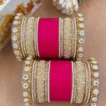 Rani Pink Punjabi Chuda Metal And Plastic Wedding Chuda Bangle Set