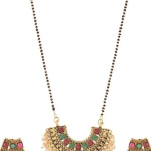 Gold Beaded Gold Plated Mangalsutra With Earrings
