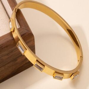 Gold Platedrectangle Zircon Bangle Bracelet