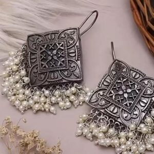 Rhombus Shaped Oxidised Earrings For Women