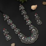 Silver Oxidised Finish Meenakari Jewellery Set