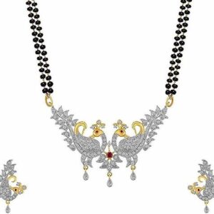 Gold Stone Studded Gold Plated Mangalsutra With Earrings