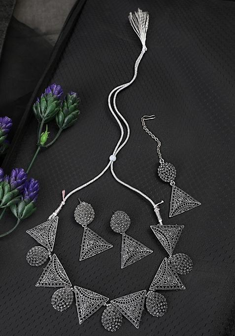 Silver Oxidised Necklace Set
