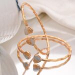 Women 2 Brass Cubic Zirconia Rose Gold Plated Cuff Bracelet