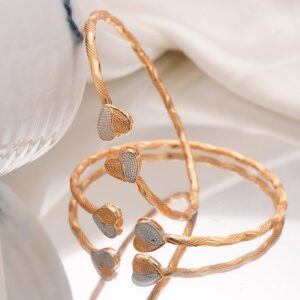 Women 2 Brass Cubic Zirconia Rose Gold Plated Cuff Bracelet