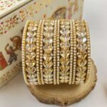 Golden Golden Pearl Set Metal And Plastic Wedding Chuda Bangle Set