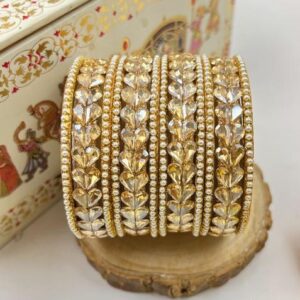 Golden Golden Pearl Set Metal And Plastic Wedding Chuda Bangle Set
