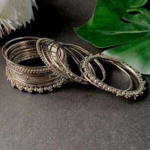 Navratri Ethnic Traditional Silver Oxidized Bangle Set