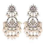 Silver Oxidised Traditional Handcrafted Pearl Kundan Beaded Chandbali Earrings