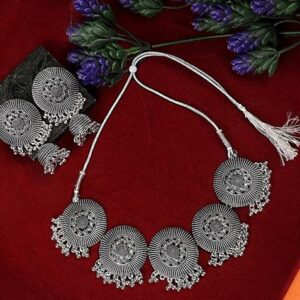 Silver Oxidised Necklace Set With Maang Tikka