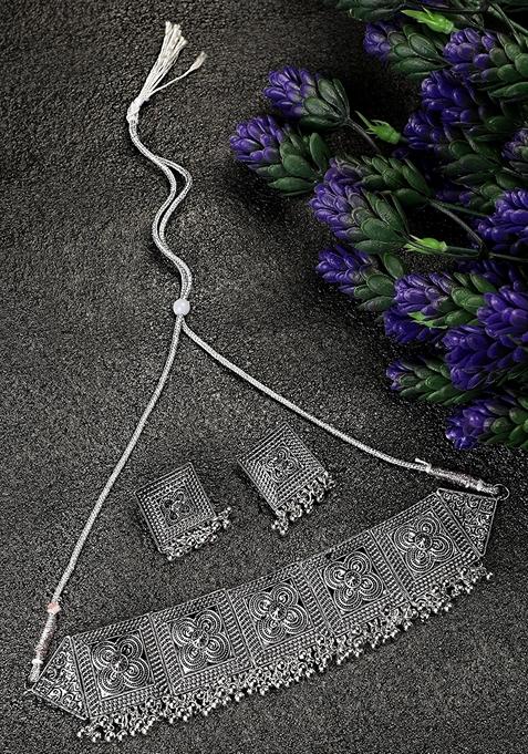 Silver Oxidised Necklace Set