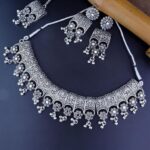 Navratri Ethnic Silver Oxidized Traditional Afghani Choker Necklace Jewellery Set