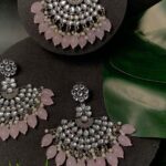 Ethnic Stylish Silver Oxidised Kundan Pearl Chandbali Earrings With Maang Tikka Set