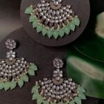Ethnic Stylish Silver Oxidised Kundan Pearl Chandbali Earrings With Maang Tikka Set