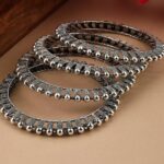 Silver Oxidised Set Of 4 Bangles