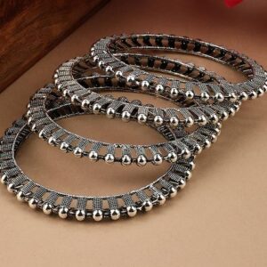 Silver Oxidised Set Of 4 Bangles