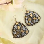 Grey Tribal Triangle Shaped Drop Earrings