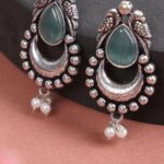 Green Drop Oxidised Bird Earrings For Women