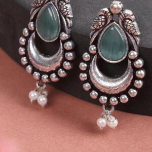 Green Drop Oxidised Bird Earrings For Women
