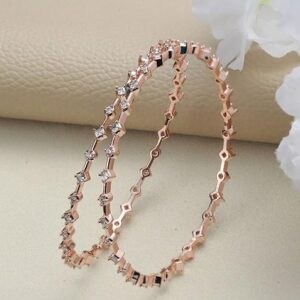 Set Of 2 Rose Gold Plated White Ad Studded Bangles
