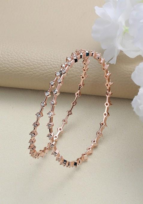 Set Of 2 Rose Gold Plated White Ad Studded Bangles