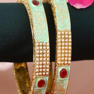 Gold Plated Stone Studded Handcrafted Bangles (Set Of 2 )