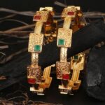 Set Of 2 Gold Plated Red And Green Handcrafted Bangles
