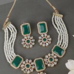 Pearl And Stone Emerald Green Choker Necklace