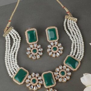 Pearl And Stone Emerald Green Choker Necklace
