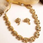 Gold Matte Finish Gajanan Necklace Set With Earrings