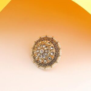 Gold Plated White Kundan Studded Adjustable Finger Ring