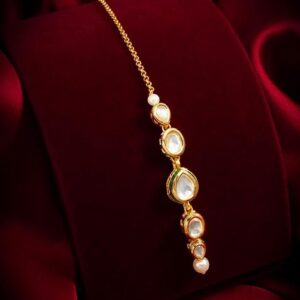 White Gold Plating Kundan Artificial Beads Mangtikka