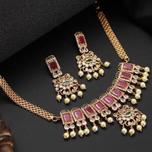 Gold Plated And Ad Studded Temple Choker Jewellery Set