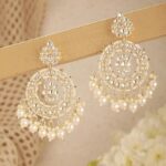 Gold Plated White Kundan And Pearl Studded Crescent Shaped Chandbalis