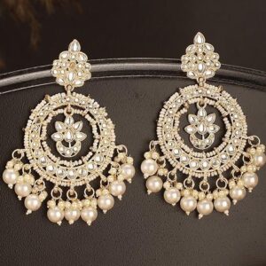 Gold Plated Kundan Studded And Beaded Contemporary Chandbalis