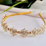 Gold And Plated Kundan And Style Floral Hairband With Pearl Bead Accents