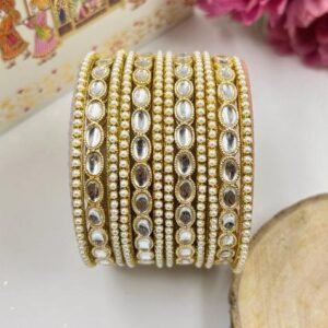 Golden Moti Paan Chudi Metal And Plastic Wedding Chuda Bangle Set