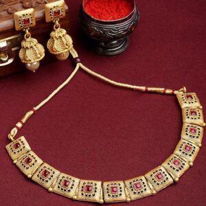 Red And Gold Plated Stone Studded Choker Jewellery Set