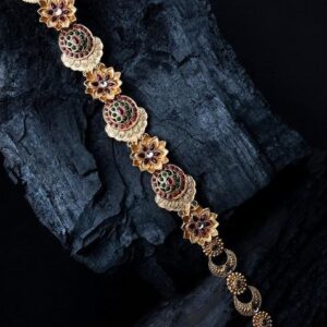 Gold Plated Kemp Stone Studded Temple Jada Bilai