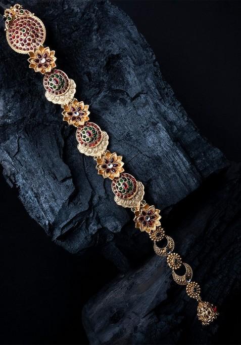 Gold Plated Kemp Stone Studded Temple Jada Bilai