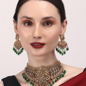 Gold Plated Stone Studded Temple Jewellery Set