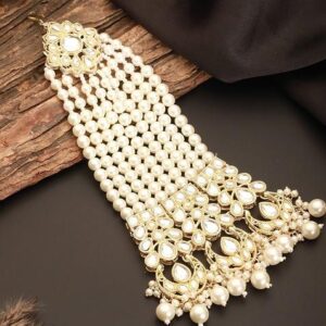 Gold Plated Kundan Studded And Beaded Chand Jhumar Passa