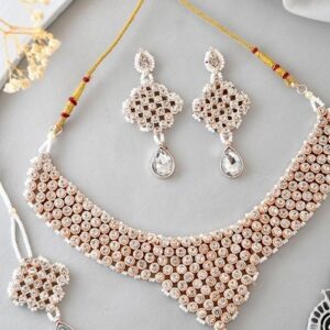 Silver Plated Party Wear Ad Choker Necklace Necklace Set
