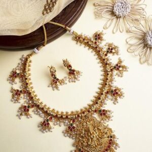 Gold Plated Guttupusalu Necklace And Earrings Set