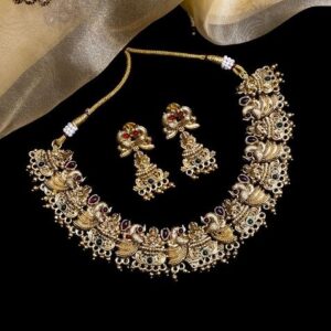Gold Plated Stone Studded Temple Jewellery Set