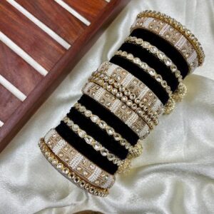 Black Kundan Metal And Plastic Wedding Chuda Bangle Set